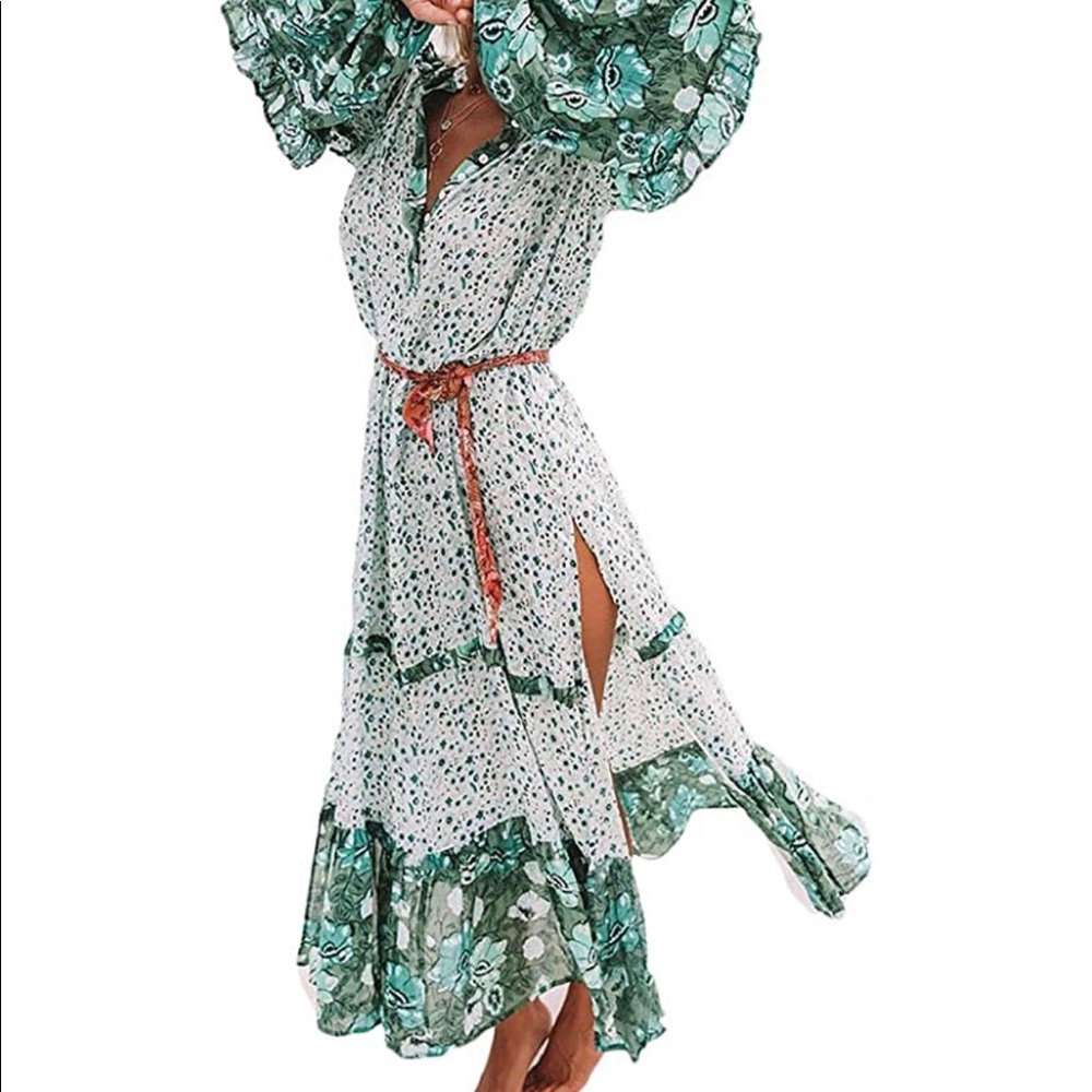 Teal Print Boho Maxi Dress